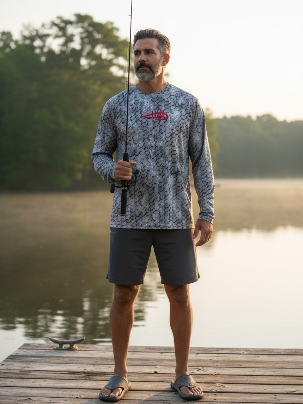 Gray Long Sleeve Fish Scale Pattern Shirt